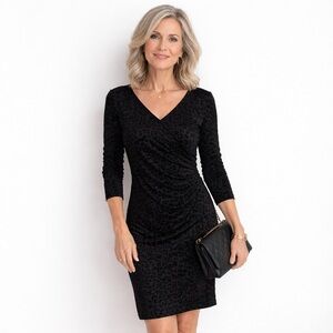 Talbots Dress Womens Large Black Velvet Burnout Leopard Print Knee Length NWT